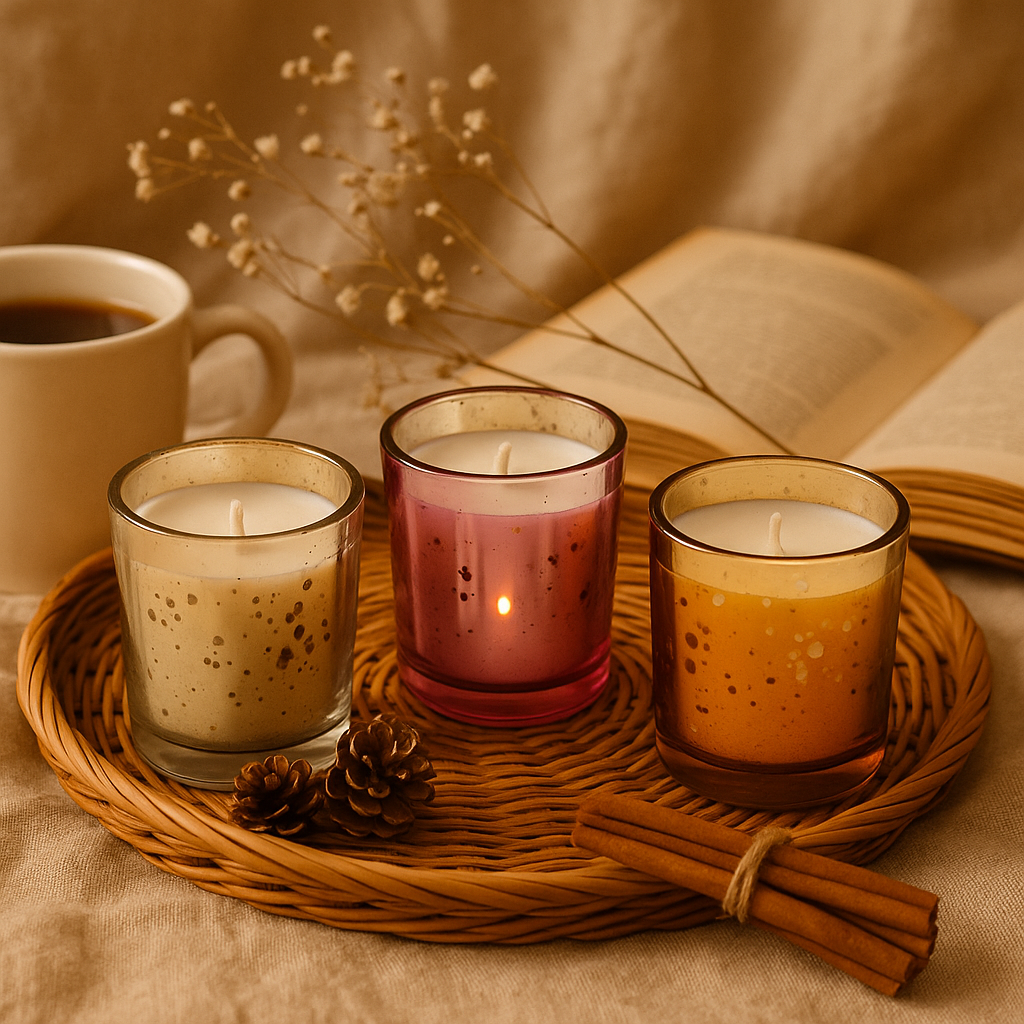 Set of 3 Small Mercury Votive Glass Candle || Aromatheraphy || 150g Soy Wax || Aroma Gift Set || Hand Poured Candle || Scented Candle for Home Decor (Burn Upto 18 Hours) || Navrang Aroma Candles